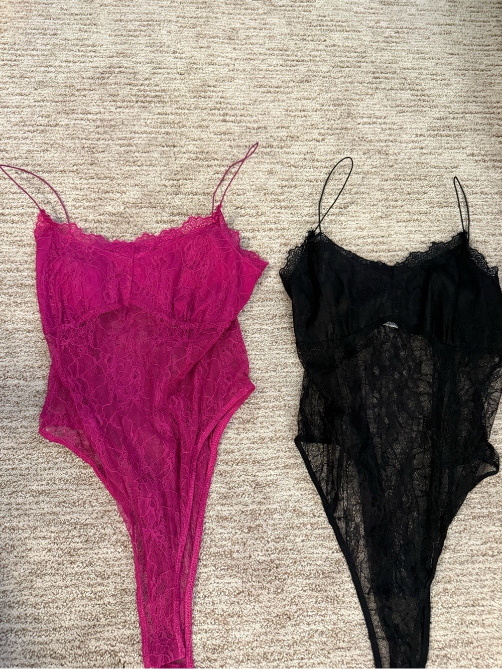 Lace Cami Bodysuit - Fuchsia and Black